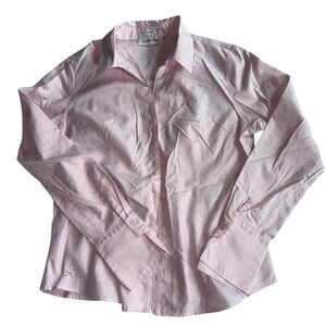 Baby Pink Calvin Klein Women's Pink Button Down Long Sleeve Collared Shirt Top